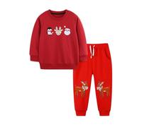 Generisch Conjunto de ropa para niña con bordado de reno, manga larga, pantalones cómodos para vacaciones, fiestas, combinación festiva de dos piezas, rojo, 5-6 años