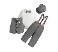 Generisch Conjunto de ropa para niños, bebés y niños pequeños, primavera, con estampado, de manga larga, 4 piezas: pantalón, body, chaleco, gorro, gris, 6-12 meses