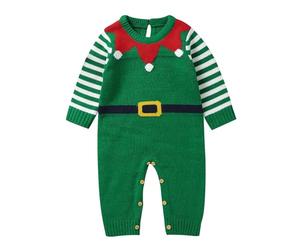 Generisch Conjunto de ropa para recién nacido bebé niño niña Navidad Santa tejido de punto pelele jersey de manga larga mono a rayas ropa cálida de invierno, verde, 9-12 meses