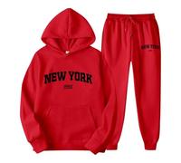 Generisch Conjunto de sudadera con capucha y pantalones de chándal con estampado de letras para parejas, unisex, con temática de York, ropa de ocio, cómodo y elegante chándal con, rojo, XXL