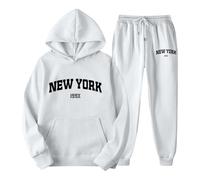 Generisch Conjunto de sudadera con capucha y pantalones de chándal con estampado de letras para parejas, unisex, con temática de York, ropa de ocio, cómodo y elegante chándal con, Blanco, M