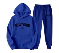 Generisch Conjunto de sudadera con capucha y pantalones de chándal con estampado de letras para parejas, unisex, con temática de York, ropa de ocio, cómodo y elegante chándal con, azul, L