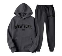 Generisch Conjunto de sudadera con capucha y pantalones de chándal con estampado de letras para parejas, unisex, con temática de York, ropa de ocio, cómodo y elegante chándal con, gris oscuro, XL