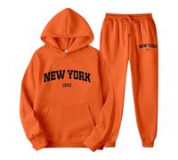 Generisch Conjunto de sudadera con capucha y pantalones de chándal con estampado de letras para parejas, unisex, con temática de York, ropa de ocio, cómodo y elegante chándal con, naranja, XL