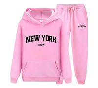 Generisch Conjunto de sudadera con capucha y pantalones de chándal con estampado de letras para parejas, unisex, con temática de York, ropa de ocio, cómodo y elegante chándal con, Rosa., XXL