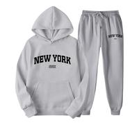 Generisch Conjunto de sudadera con capucha y pantalones de chándal con estampado de letras para parejas, unisex, con temática de York, ropa de ocio, cómodo y elegante chándal con, gris, 3XL
