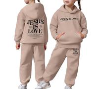Generisch Conjunto de sudadera de manga larga para niña, con capucha, pantalones, ropa informal, cálido, básico, para jugar en la escuela, caqui, 6-7 años