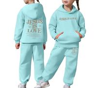 Generisch Conjunto de sudadera de manga larga para niña, con capucha, pantalones, ropa informal, cálido, básico, para jugar en la escuela, azul, 10-11 años