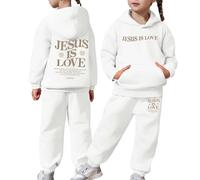Generisch Conjunto de sudadera de manga larga para niña, con capucha, pantalones, ropa informal, cálido, básico, para jugar en la escuela, Blanco, 8-9 años