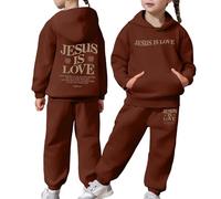 Generisch Conjunto de sudadera de manga larga para niña, con capucha, pantalones, ropa informal, cálido, básico, para jugar en la escuela, café, 3-4 años