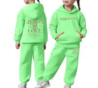 Generisch Conjunto de sudadera de manga larga para niña, con capucha, pantalones, ropa informal, cálido, básico, para jugar en la escuela, verde, 12-13 años