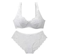 Generisch Conjunto de sujetador y bragas para hombre para mujer, sujetador de encaje sexy y ropa interior, 2 piezas, traje de lencería delgado y transpirable, Blanco, 95E