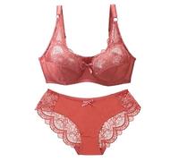 Generisch Conjunto de sujetador y bragas para hombre para mujer, sujetador de encaje sexy y ropa interior, 2 piezas, traje de lencería delgado y transpirable, rojo, 95E