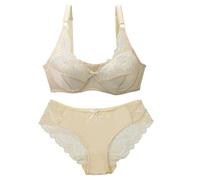 Generisch Conjunto de sujetador y bragas para hombre para mujer, sujetador de encaje sexy y ropa interior, 2 piezas, traje de lencería delgado y transpirable, beige, 85E