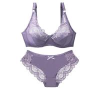 Generisch Conjunto de sujetador y bragas para hombre para mujer, sujetador de encaje sexy y ropa interior, 2 piezas, traje de lencería delgado y transpirable, morado, 90E