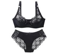 Generisch Conjunto de sujetador y bragas para hombre para mujer, sujetador de encaje sexy y ropa interior, 2 piezas, traje de lencería delgado y transpirable, Negro , 100E