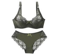Generisch Conjunto de sujetador y bragas para hombre para mujer, sujetador de encaje sexy y ropa interior, 2 piezas, traje de lencería delgado y transpirable, verde, 90E