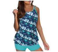 Generisch Conjunto de tankini de moda para mujer de talla grande con elegante blusa, prácticos pantalones cortos para niño para una comodidad perfecta en la playa, verde menta, XL