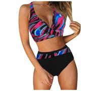 Generisch Conjunto de traje de baño para mujer, diseño de frontera, para playa, natación, moderno, cómodo, versátil, Rojo sandía, L