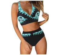 Generisch Conjunto de traje de baño para mujer, diseño de frontera, para playa, natación, moderno, cómodo, versátil, azul oscuro, M