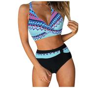 Generisch Conjunto de traje de baño para mujer, diseño de frontera, para playa, natación, moderno, cómodo, versátil, azul, S