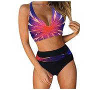 Generisch Conjunto de traje de baño para mujer, diseño de frontera, para playa, natación, moderno, cómodo, versátil, Rosa intenso., XL