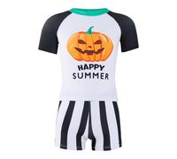 Generisch Conjunto de traje de baño para niños con estampado de calabaza de Halloween y traje de baño de manga corta para niños, cómodo traje de baño de surf de playa, verde, 4-5 años