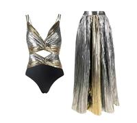 Generisch Conjunto de traje de baño tankini para mujer con falda de playa de moda para vacaciones de verano junto al mar, plata, XL