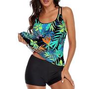 Generisch Conjunto de traje de baño tankini para mujer, moderno y suave, bañador estampado, camiseta sin mangas, pantalones cortos de 2 piezas, cómodo, elástico, ropa de uso diario, ocio, deporte