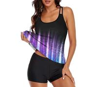 Generisch Conjunto de traje de baño tankini para mujer, moderno y suave, bañador estampado, camiseta sin mangas, pantalones cortos de 2 piezas, cómodo, elástico, ropa de uso diario, ocio, deporte