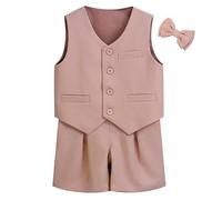 Generisch Conjunto de traje de niño de alta calidad para ocasiones formales con chaleco, pantalones y pajarita - Elegante atuendo familiar para regalos infantiles bodas versátil portátil, Rosa., 13-14