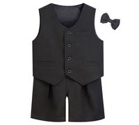 Generisch Conjunto de traje de niño de alta calidad para ocasiones formales con chaleco, pantalones y pajarita - Elegante atuendo familiar para regalos infantiles bodas versátil portátil, gris, 13-14
