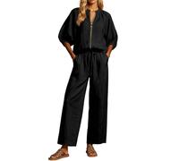 Generisch Conjunto de verano de dos piezas para mujer, traje de pantalón con parte superior sin mangas y pantalones de pierna ancha, aspecto de lino, suelto, para viajes, ocio, fiesta, tiempo libre