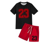 Generisch Conjunto de verano para hombre con diseño de impresión, traje de ocio de dos piezas, cuello redondo, camiseta corta con cordón para hombres activos, rojo, 3XL