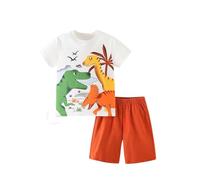 Generisch Conjunto de verano para niños con estampado de dinosaurios, una cómoda camiseta y pantalones cortos de dos piezas para la guardería o la fiesta de dinosaurios., Style_g01 Blanco, 3-4 años