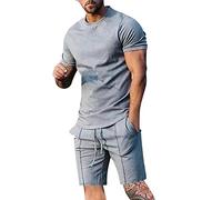 Generisch Conjunto deportivo para hombre Colección de verano de 2 piezas, traje informal de sudadera, diseño con camiseta de manga corta, pantalones cortos, transpirable, moda casual para hombres