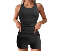 Generisch Conservador Split Mujer Traje de baño Frontera Plus Size Bikini Conjunto con Tankini Parte Superior Pantalones, Negro , S