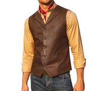 Generisch Cool Traje Chicos Casual Chaleco Ligero con Cuello en V Chaleco Bajo (Marrón, XL)