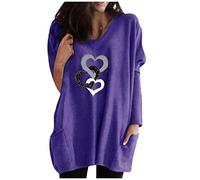 Generisch Corazones Escote en V Tie-Dye Bolsillos Manga Larga Gradiente Tops Blusa Neón Ropa Mujer, morado, 5XL