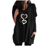 Generisch Corazones Escote en V Tie-Dye Bolsillos Manga Larga Gradiente Tops Blusa Neón Ropa Mujer, Negro , 4XL