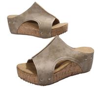 Generisch Cork Wedges & Platform Slides Women's Thick Sole Comfy Leather Wedge Non-slip Summer Sandals Cork Sandals, beige, 41 EU