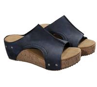Generisch Cork Wedges & Platform Slides Women's Thick Sole Comfy Leather Wedge Non-slip Summer Sandals Cork Sandals, azul, 40 EU