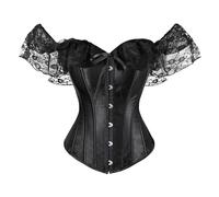 Generisch Corsé para mujer con cordones y ligas, corsé sobre el pecho con palillos con cordones, lencería, moldeador de bodyshaper, Negro , 6XL