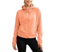 Generisch Cortavientos corto para mujer con capucha, chaqueta de entretiempo ligera a prueba de viento, chaqueta de entretiempo de un solo color, transpirable, chaqueta deportiva al aire libre, con