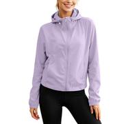 Generisch Cortavientos corto para mujer con capucha, chaqueta de entretiempo ligera a prueba de viento, chaqueta de entretiempo de un solo color, transpirable, chaqueta deportiva al aire libre, con