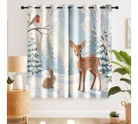 Generisch Cortinas opacas de cuento de hadas de invierno, campo de nieve, cervatillo, dibujos animados, para dormitorio, salón, cortinas con ojales, cortina decorativa para niños y adolescentes