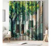 Generisch Cortinas opacas impresas con ojales de arquitectura moderna, con pintura al óleo, casa o planta, cortinas térmicas para salón, dormitorio, juego de 2 unidades, 175 x 140 cm (alto x ancho)