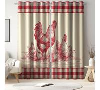 Generisch Cortinas térmicas rústicas de granja con ojales, diseño vintage de animales, diseño de gallina, cortinas opacas para dormitorio, salón, juego de 2 unidades, 225 x 140 cm (alto x ancho)