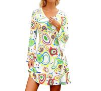 Generisch Cosplay KostüMe Anime Hippie Maxikleid mit Blumenmuster,Retro Stil der 70er Jahre,Bohemian-Cosplay-Kostüm,Elegante Kleid aus fließendem,weichem Stoff,Hippie -Festival-Outfit, Blanco, L