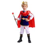 Generisch Cosplay niño niño príncipe encantador trajes niño medieval real fiesta ropa con parte superior pantalones blanco capa cinturón negro cubiertas de zapatos corona y cetro 7 piezas